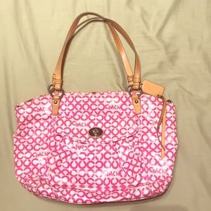 Large Pink and White Coach Purse